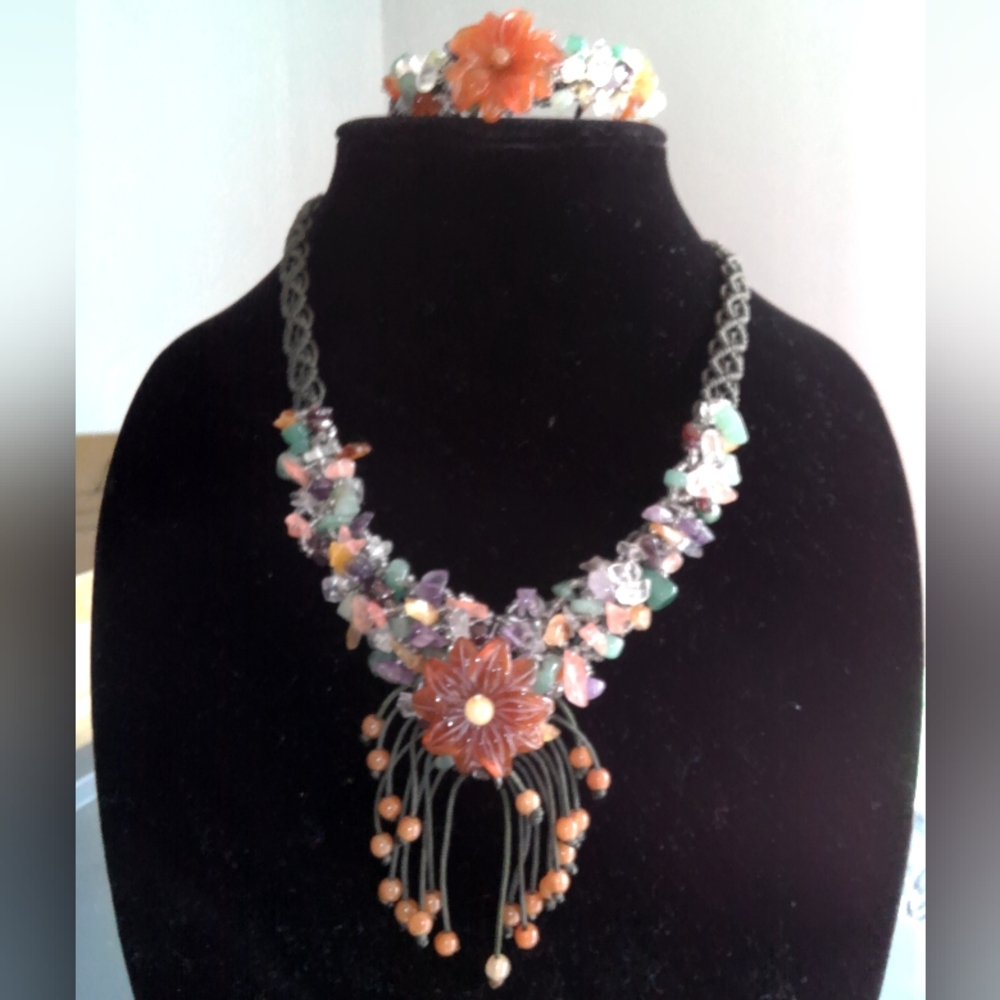 Handcrafted Macrame Floral Beaded Necklace